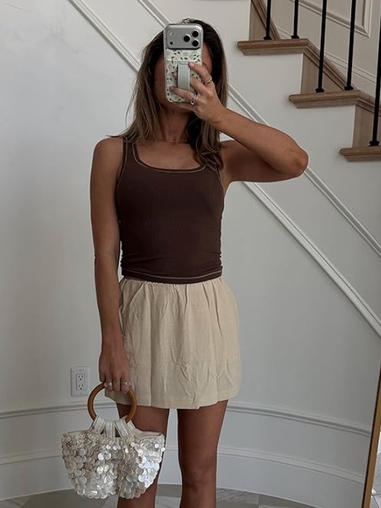 Pants - Tan linen skort